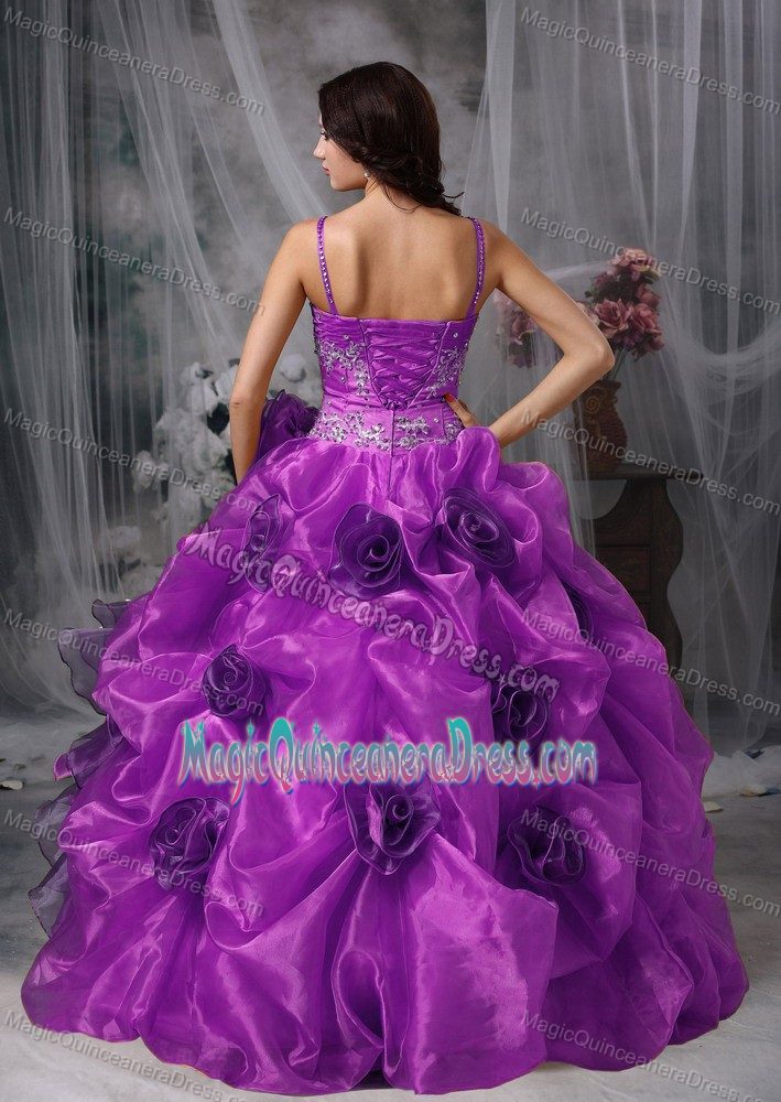 Elegant Purple Beaded Long Sweet Sixteen Dresses with Straps and Ruffles